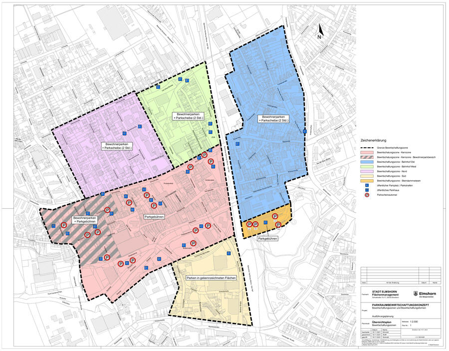 Bild vergrößern: Ein Plan der Innenstadt zeigt in mehreren farbigen Markierungen die einzelnen Zonen des Parkraumkonzeptes.